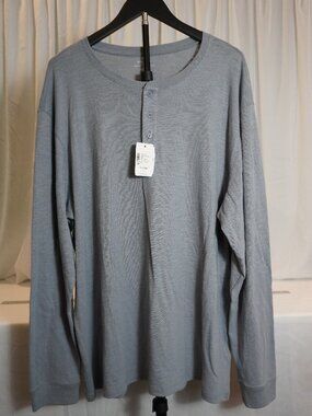 Vince Long Sleeve Henley Shirt Gray XXL 100% Cotton Peru Minimalist NWT